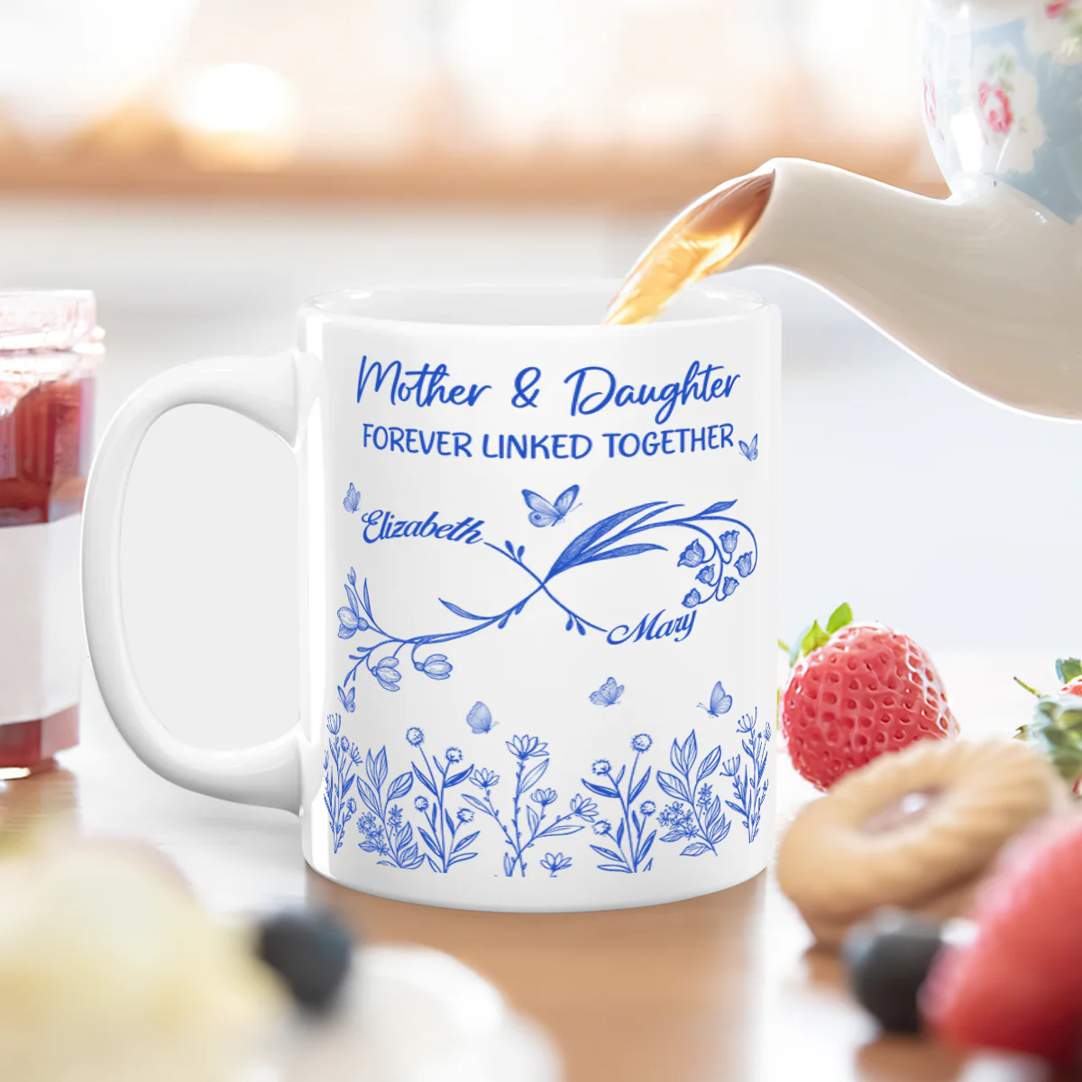 Mother And Daughter Forever Linked Together - Personalized Ceramic Coffee Mug - Image 4