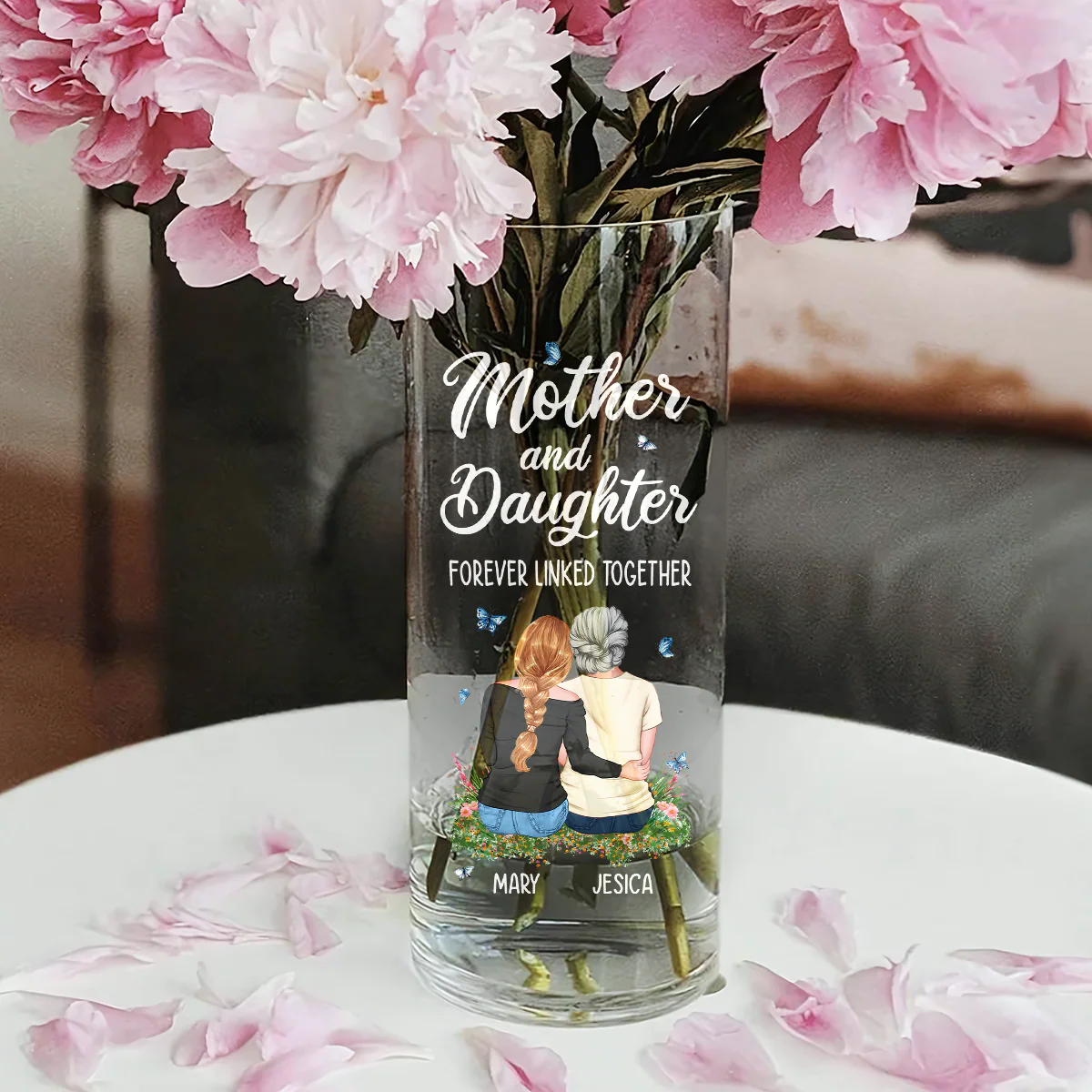 Mother And Daughter Forever Linked Together - Personalized Glass Vase - Image 3