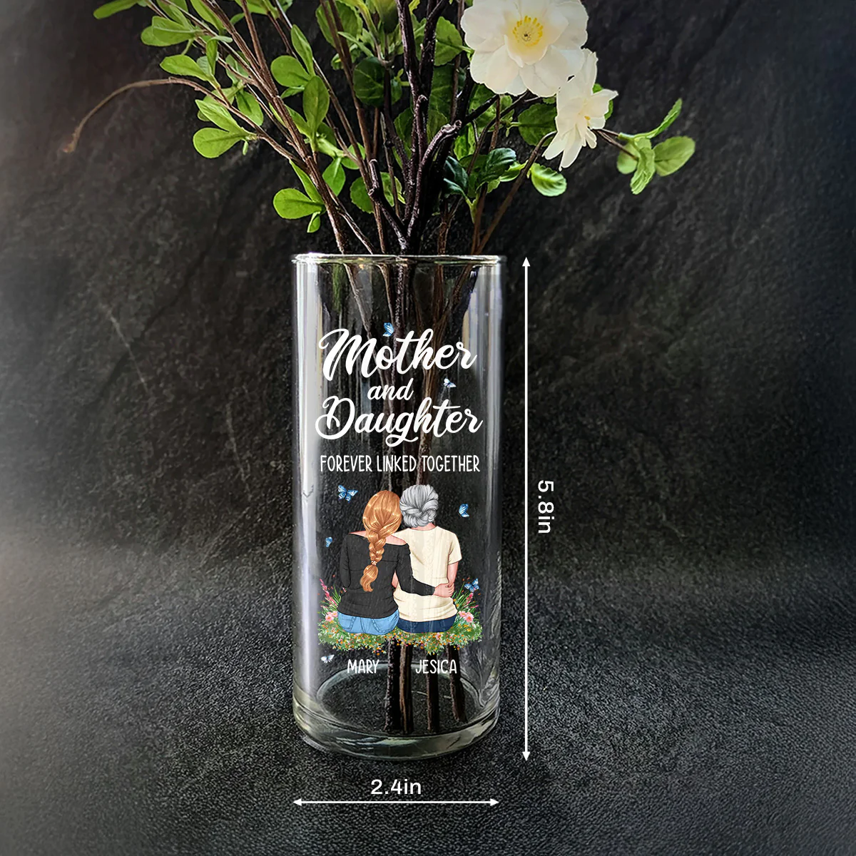 Mother And Daughter Forever Linked Together - Personalized Glass Vase - Image 4
