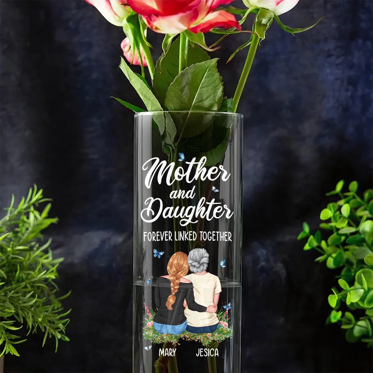 Mother And Daughter Forever Linked Together - Personalized Glass Vase - Image 6