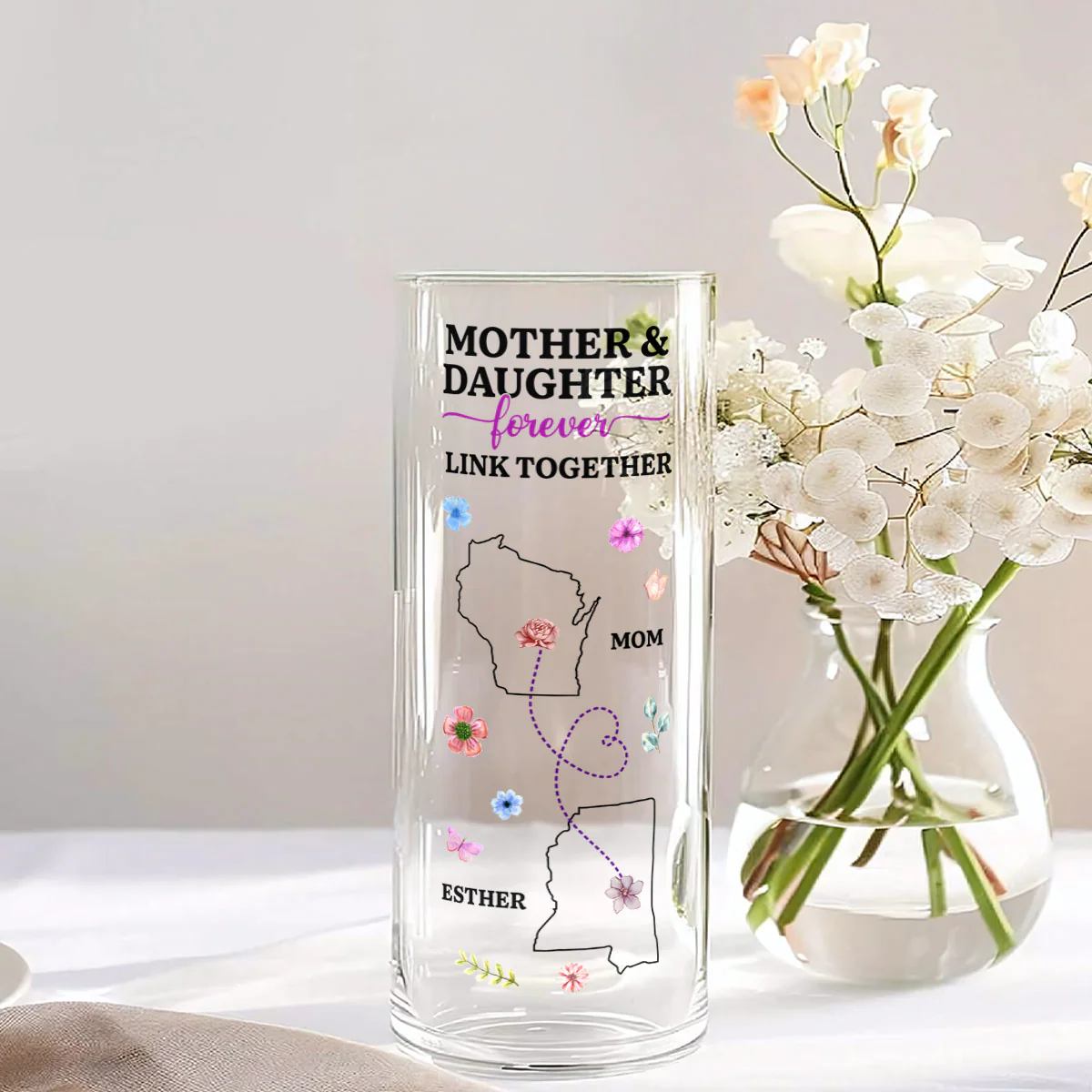 Mother And Daughter Forever Linked Together - Personalized Glass Vase - Image 3