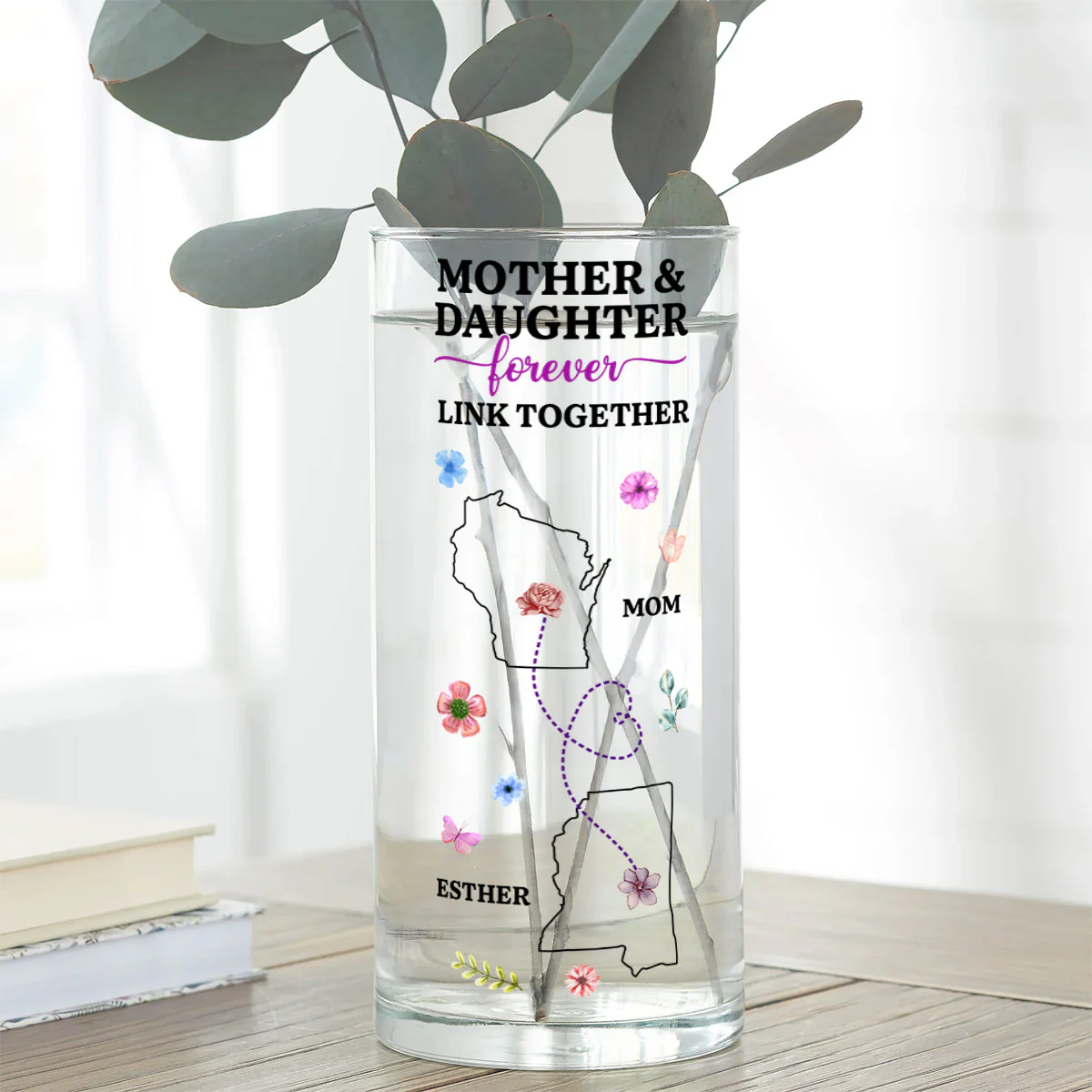 Mother And Daughter Forever Linked Together - Personalized Glass Vase - Image 5