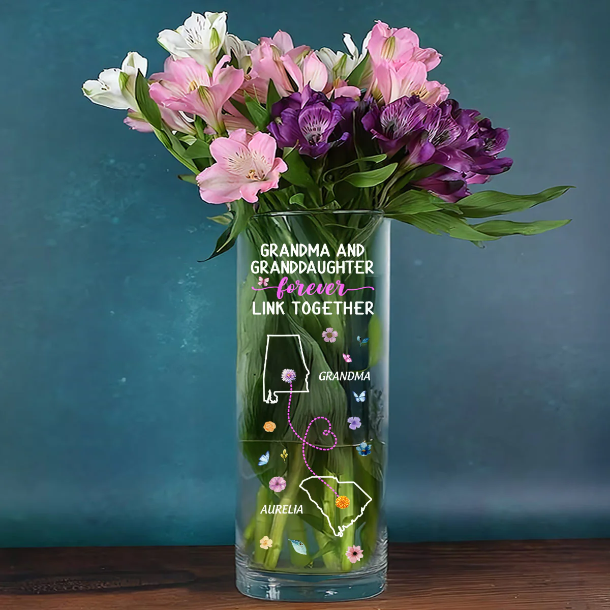 Mother And Daughter Forever Linked Together - Personalized Glass Vase - Image 5