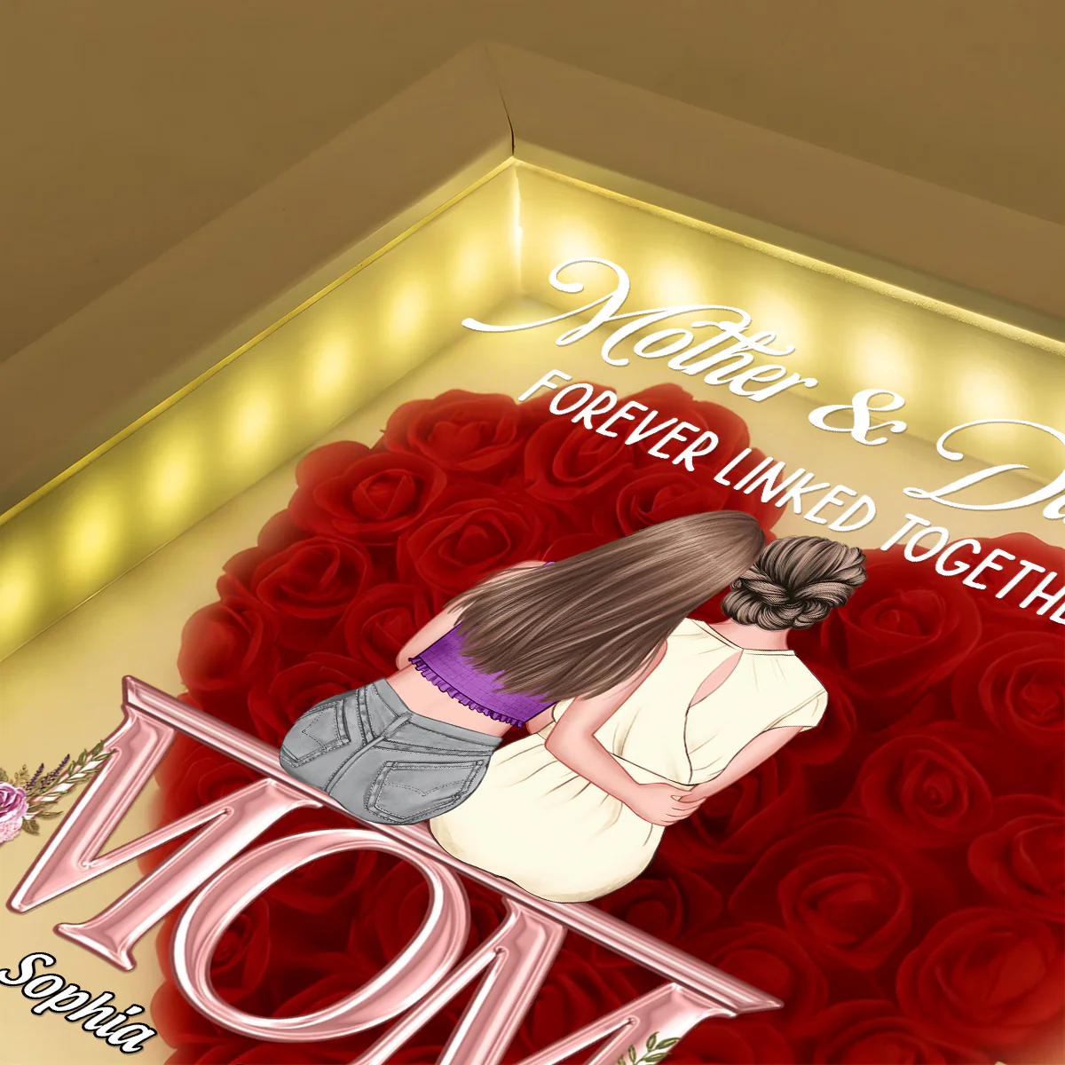 Mother And Daughter Forever Linked Together - Personalized Heart Flower Shadow Box - Image 3