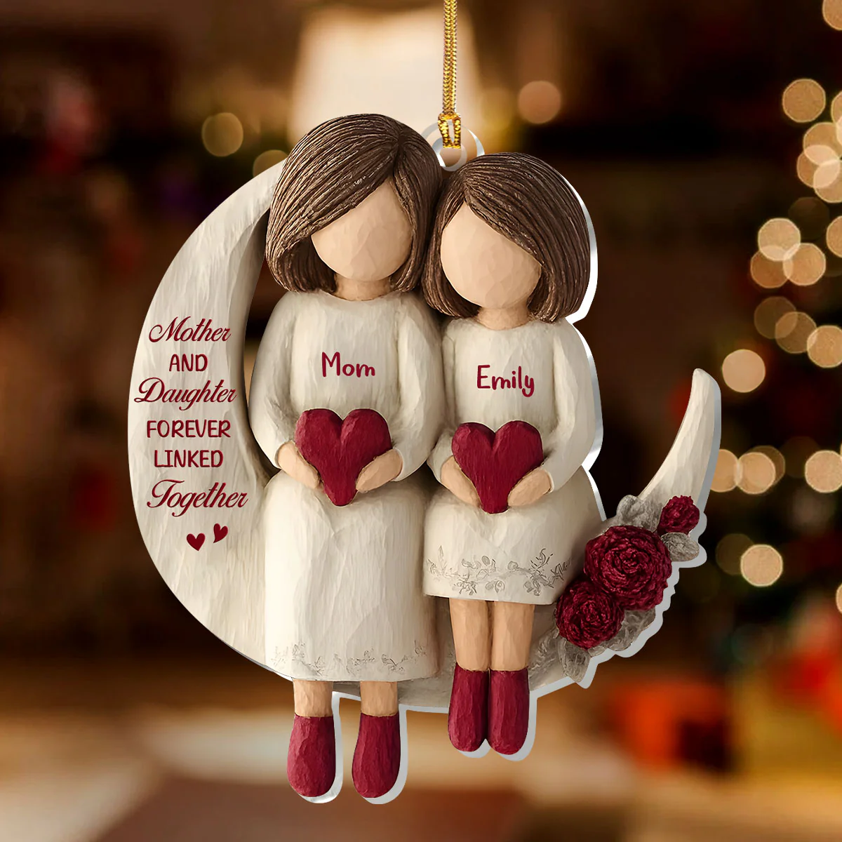 Mother & Daughter Forever Linked Together - Personalized 1-Layer Acrylic Ornament - Image 2