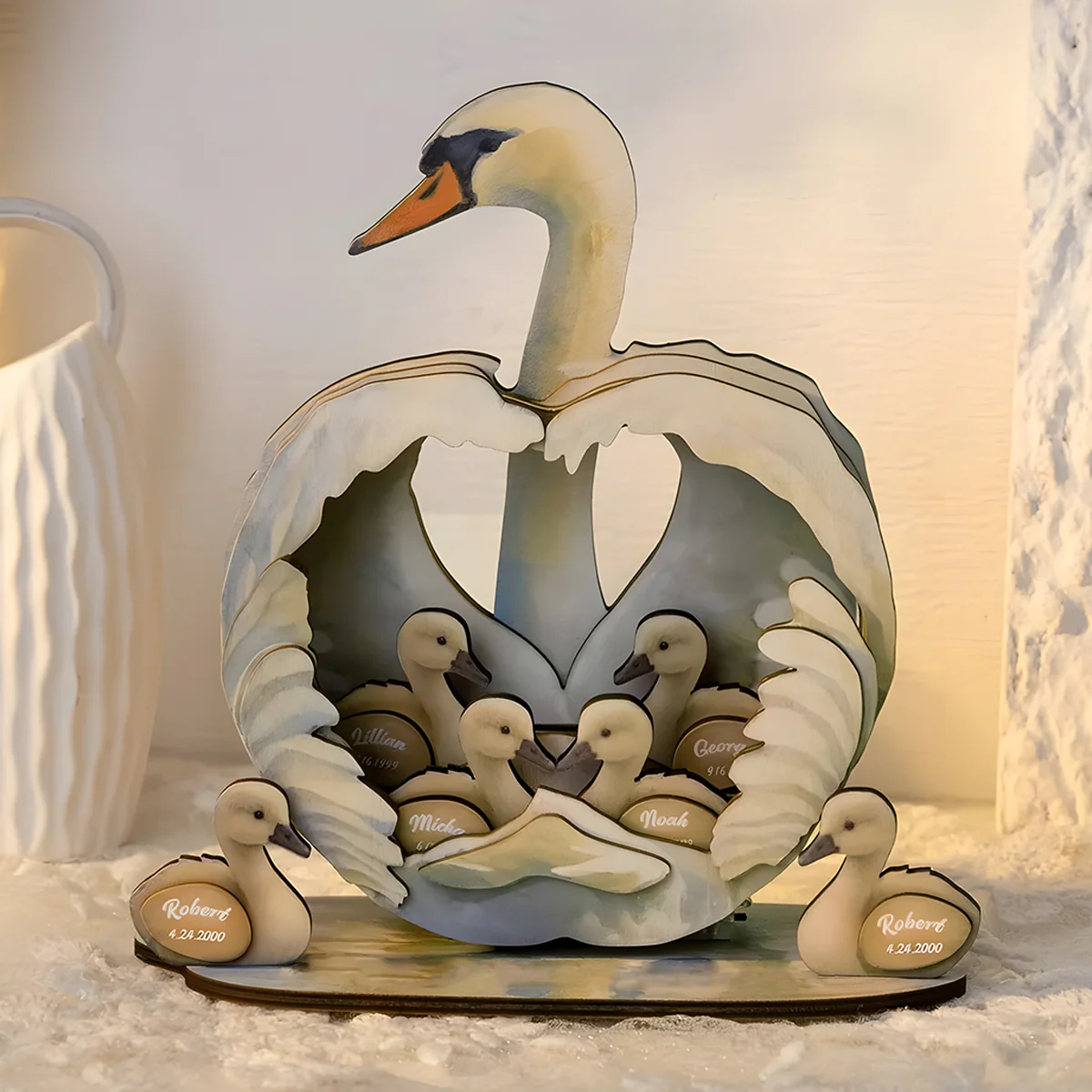 Mother Like A Beautiful Swan - Personalized LED Light Multi-layered Wooden Plaque - Image 2