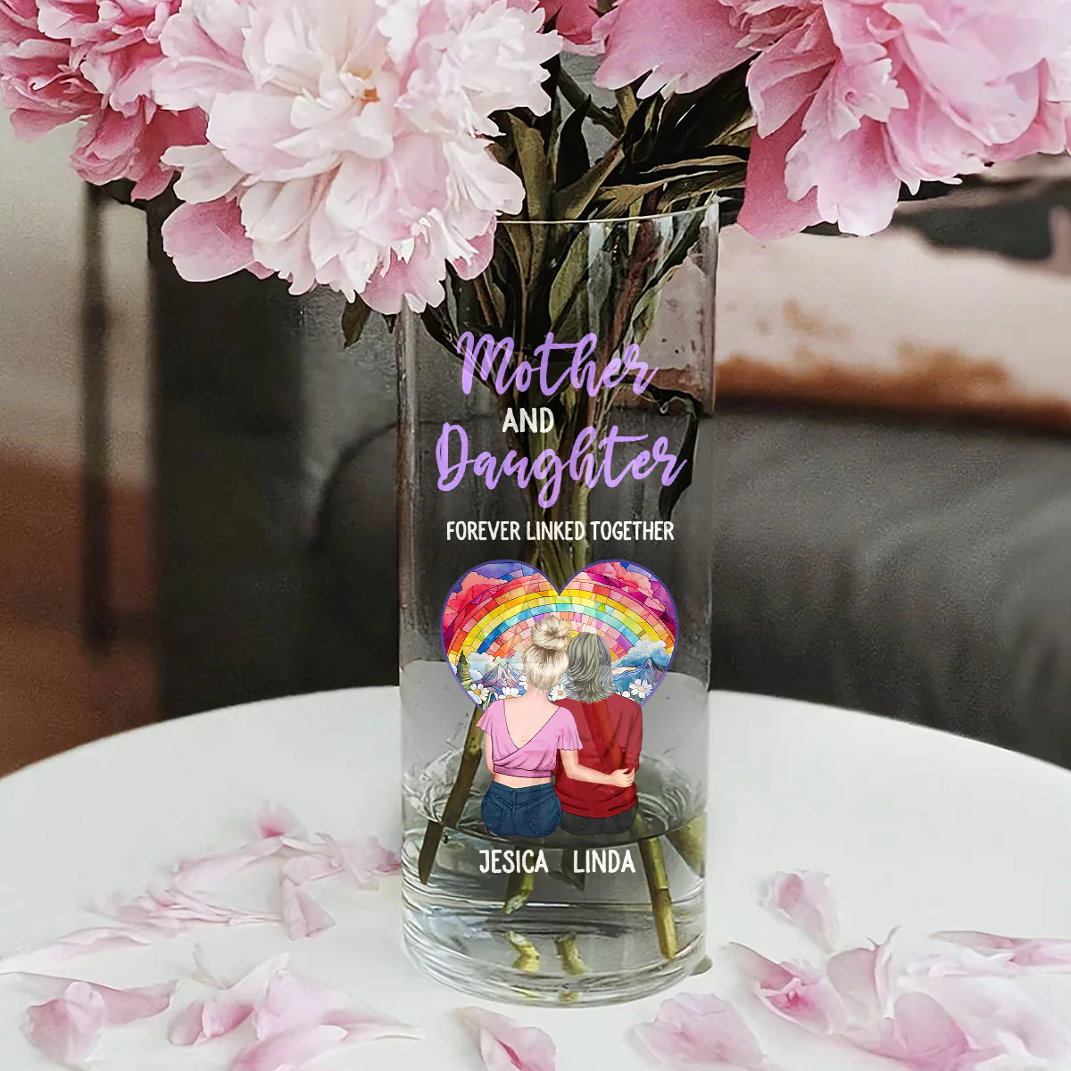 Mother & Son, Linked Together - Personalized Glass Vase - Image 3