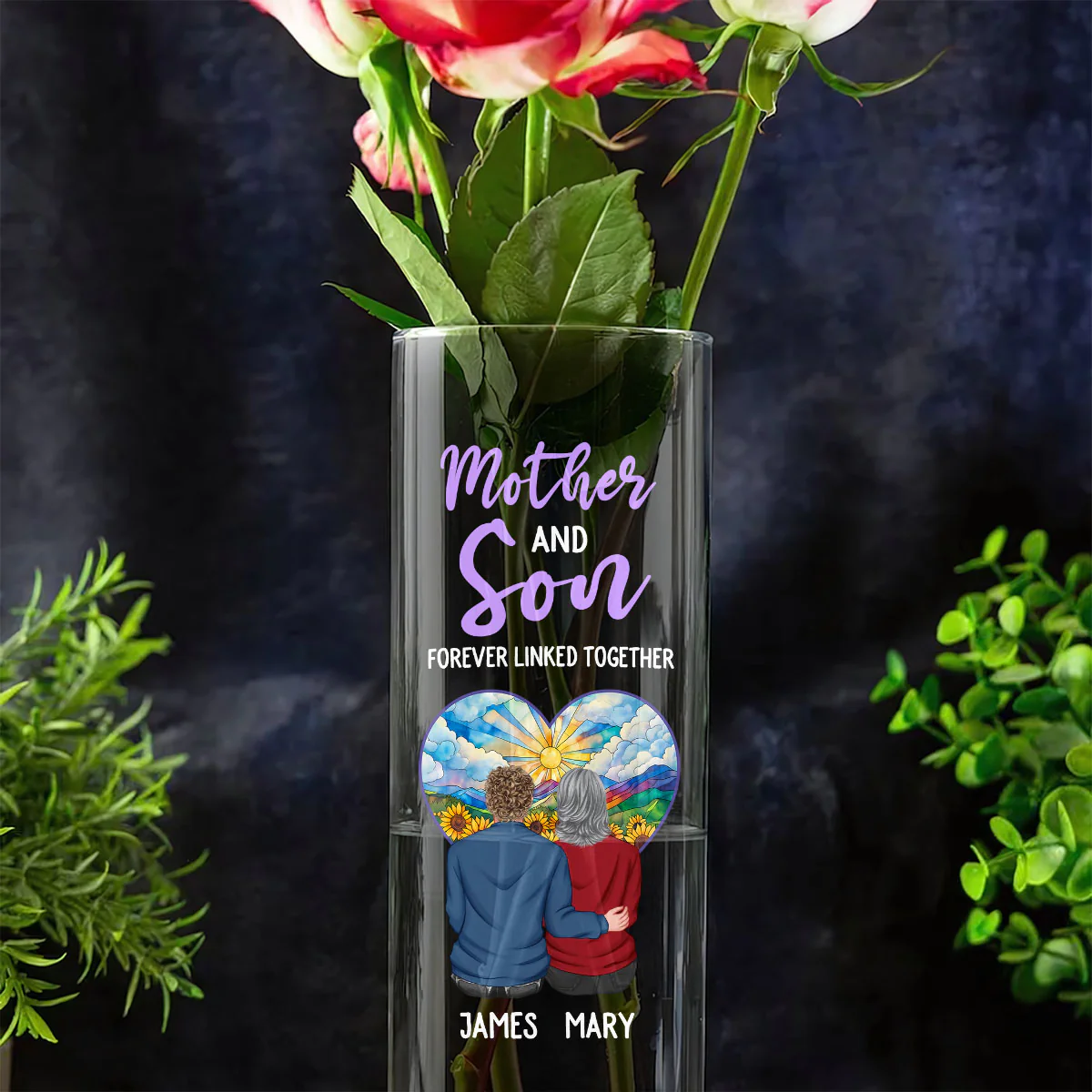 Mother & Son, Linked Together - Personalized Glass Vase - Image 6