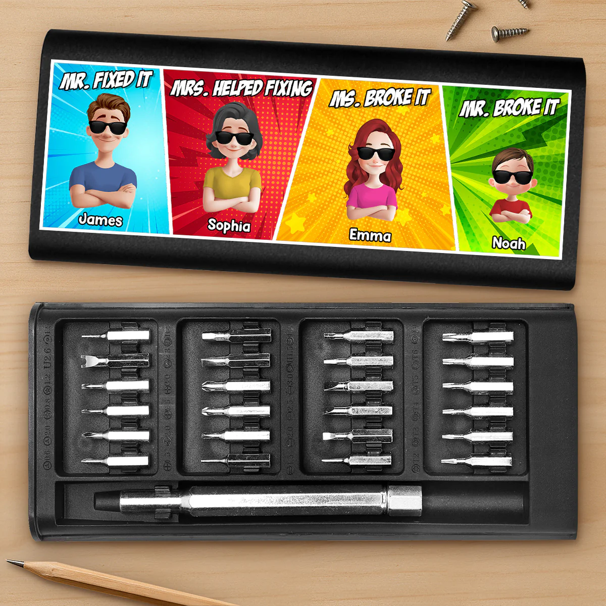 Mr. Fixed It, Mrs. Helped Fixing, Mr. & Ms. Broke It - Personalized Screwdriver Set