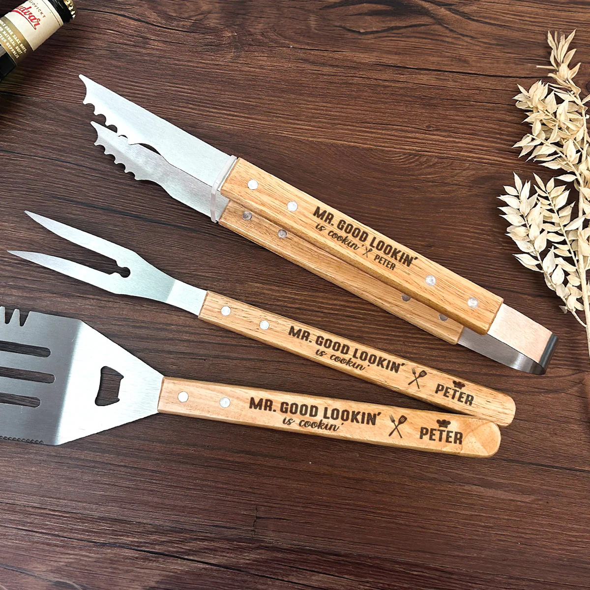 Mr. Good Lookin' Is Cookin' - Personalized BBQ Spatula Or Tool set - Image 5