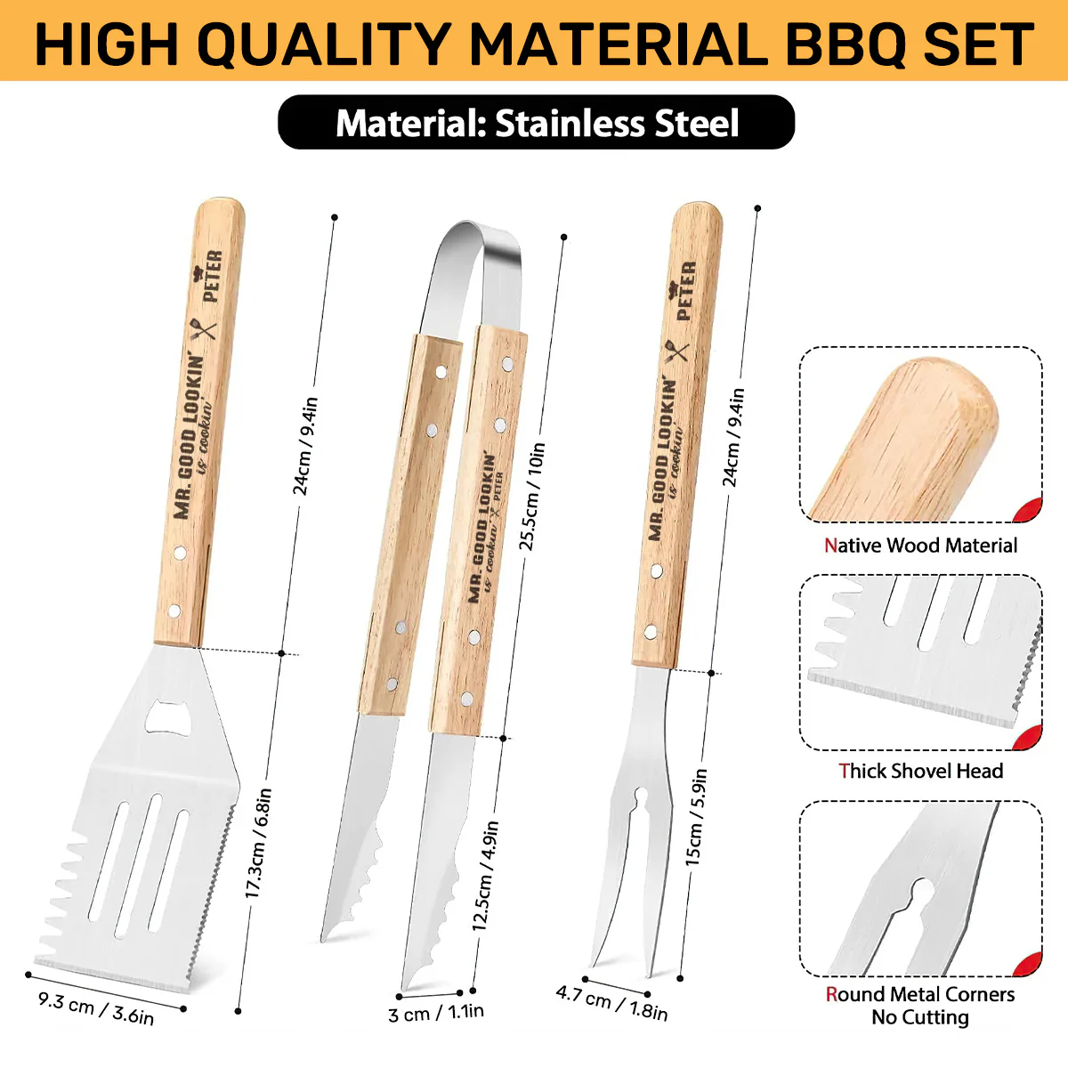 Mr. Good Lookin' Is Cookin' - Personalized BBQ Spatula Or Tool set - Image 7