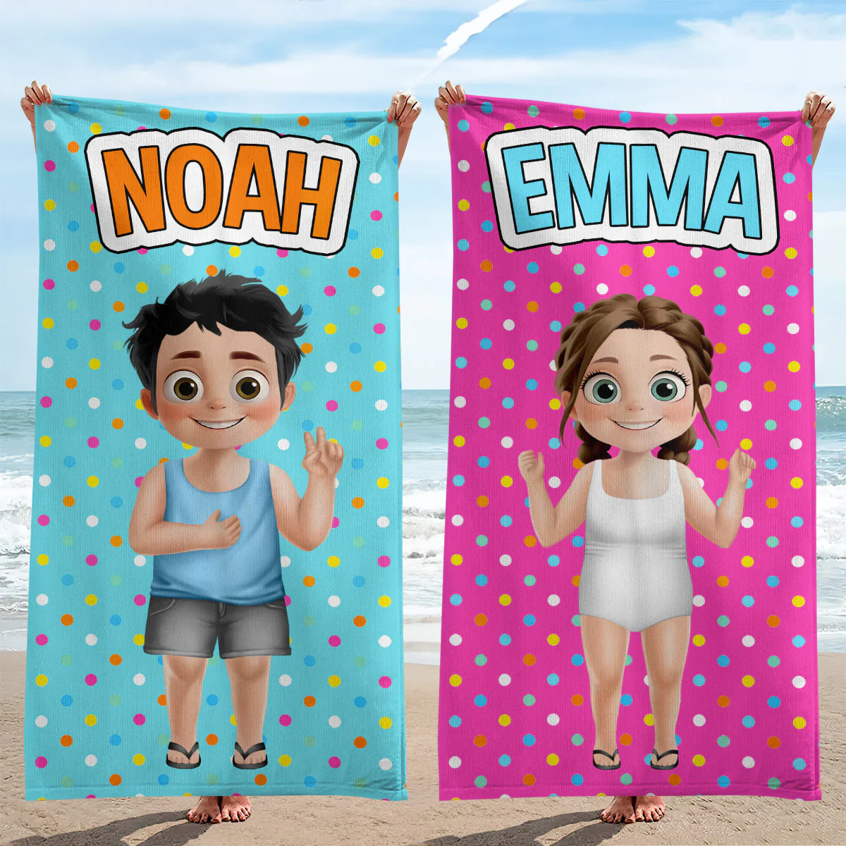 Multicolor Custom Name & Character - Personalized Beach Towel