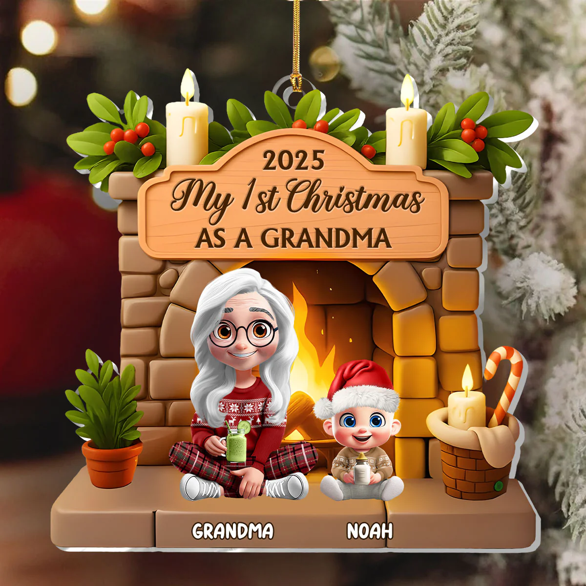 My 1st Christmas As A Grandma - Personalized 1-Layer Acrylic Ornament - Image 6