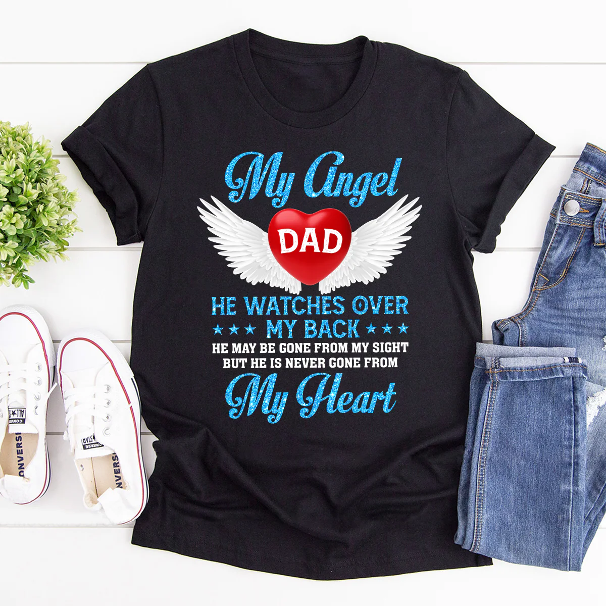 My Angel Watches Over My Back - Personalized 2D Unisex T-shirt - Image 2