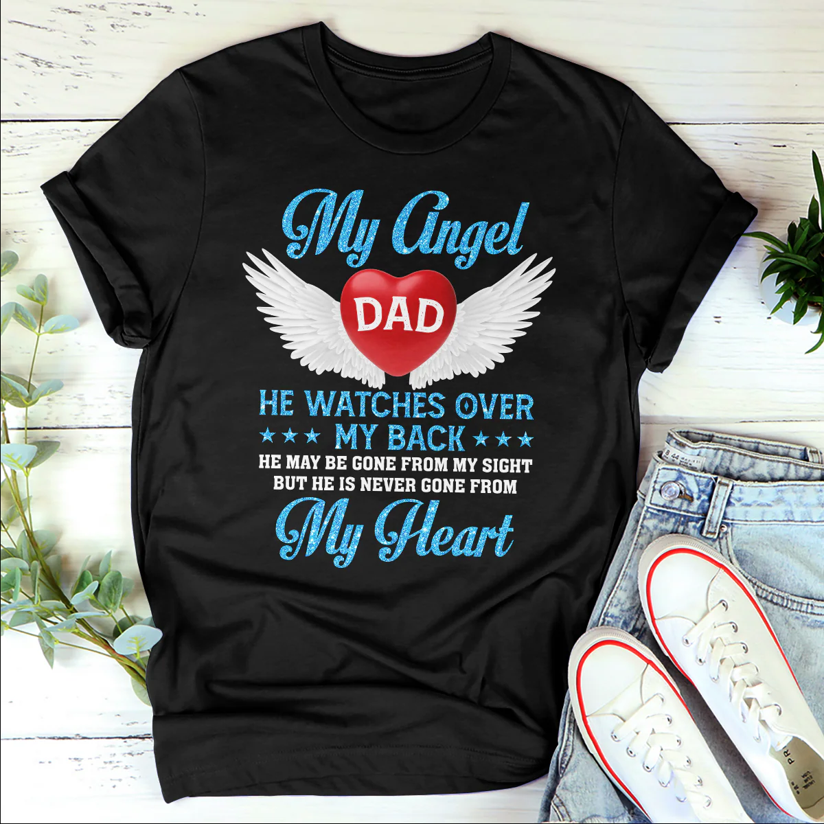 My Angel Watches Over My Back - Personalized 2D Unisex T-shirt - Image 4