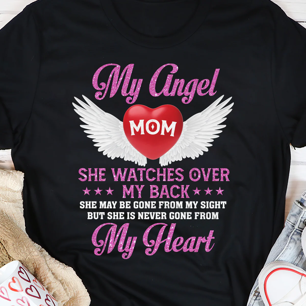 My Angel Watches Over My Back - Personalized 2D Unisex T-shirt - Image 5