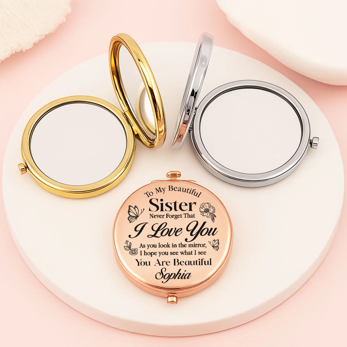 My Beautiful Sister I Love You - Personalized Circle Metallic Mirror - Image 4