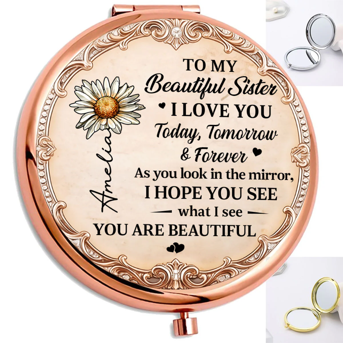 My Beautiful Sister I Love You - Personalized Circle Metallic Mirror - Image 5