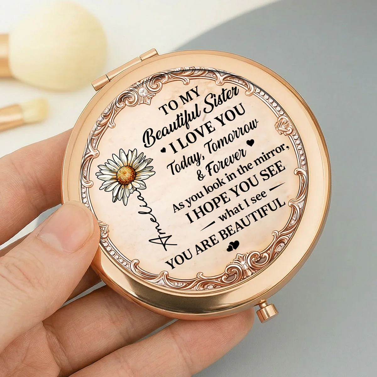 My Beautiful Sister I Love You - Personalized Circle Metallic Mirror - Image 7