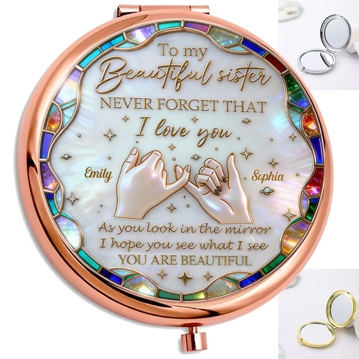 My Beautiful Sister I Love You - Personalized Circle Metallic Mirror - Image 5