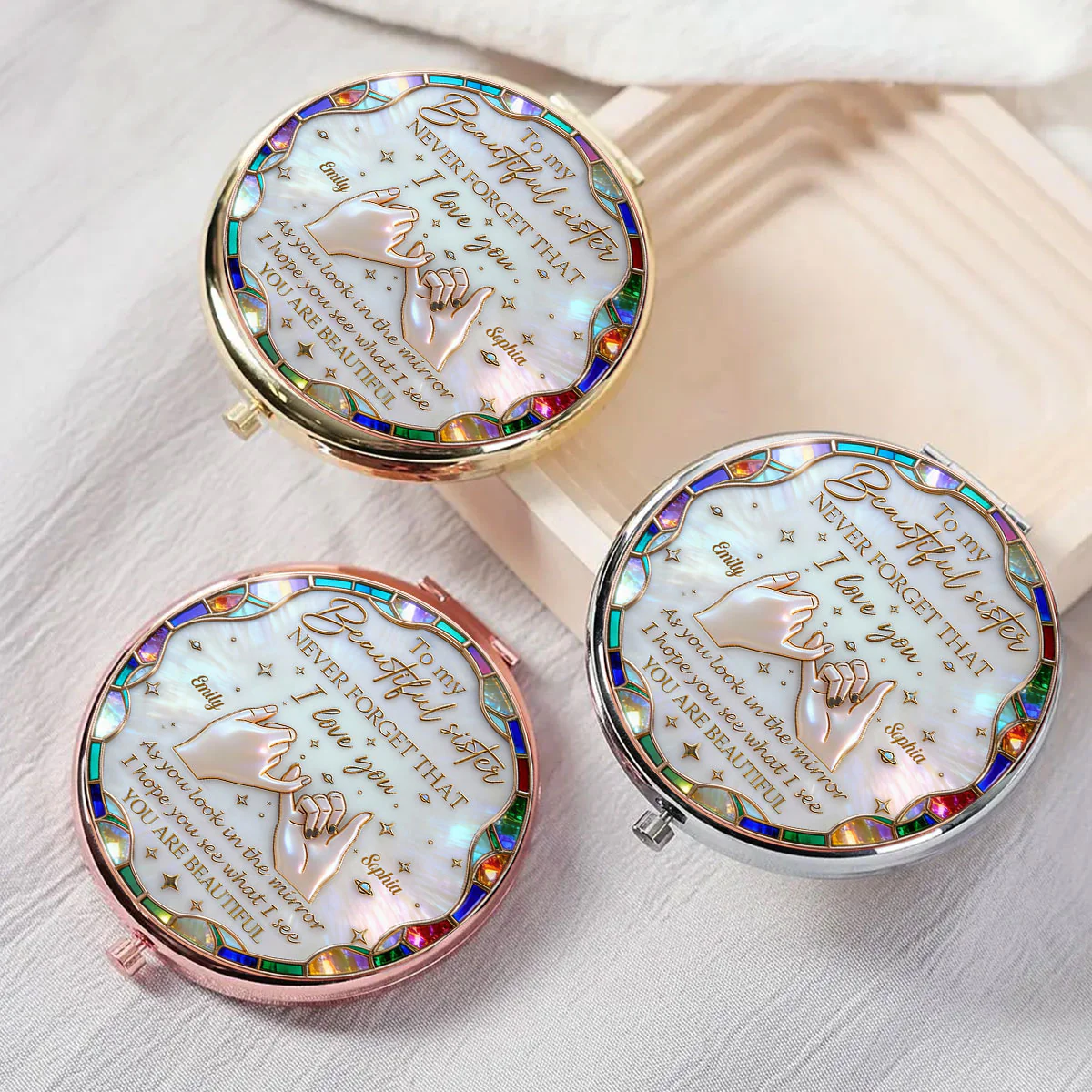 My Beautiful Sister I Love You - Personalized Circle Metallic Mirror - Image 8