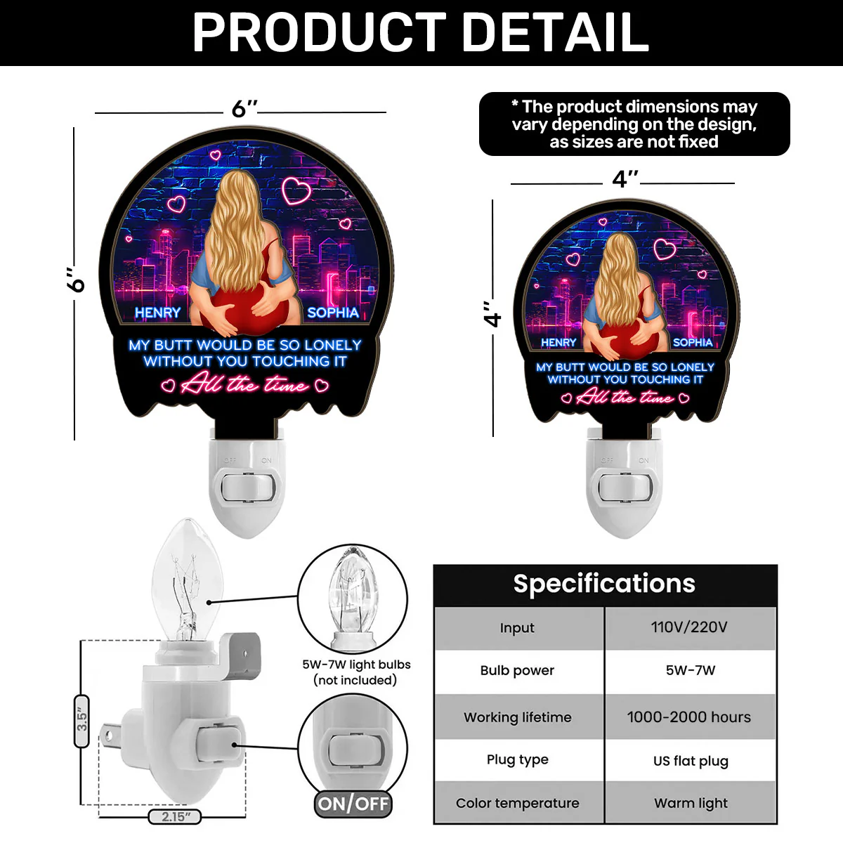 My Butt Would Be So Lonely Without You - Personalized Plug-in Night Light - Image 6