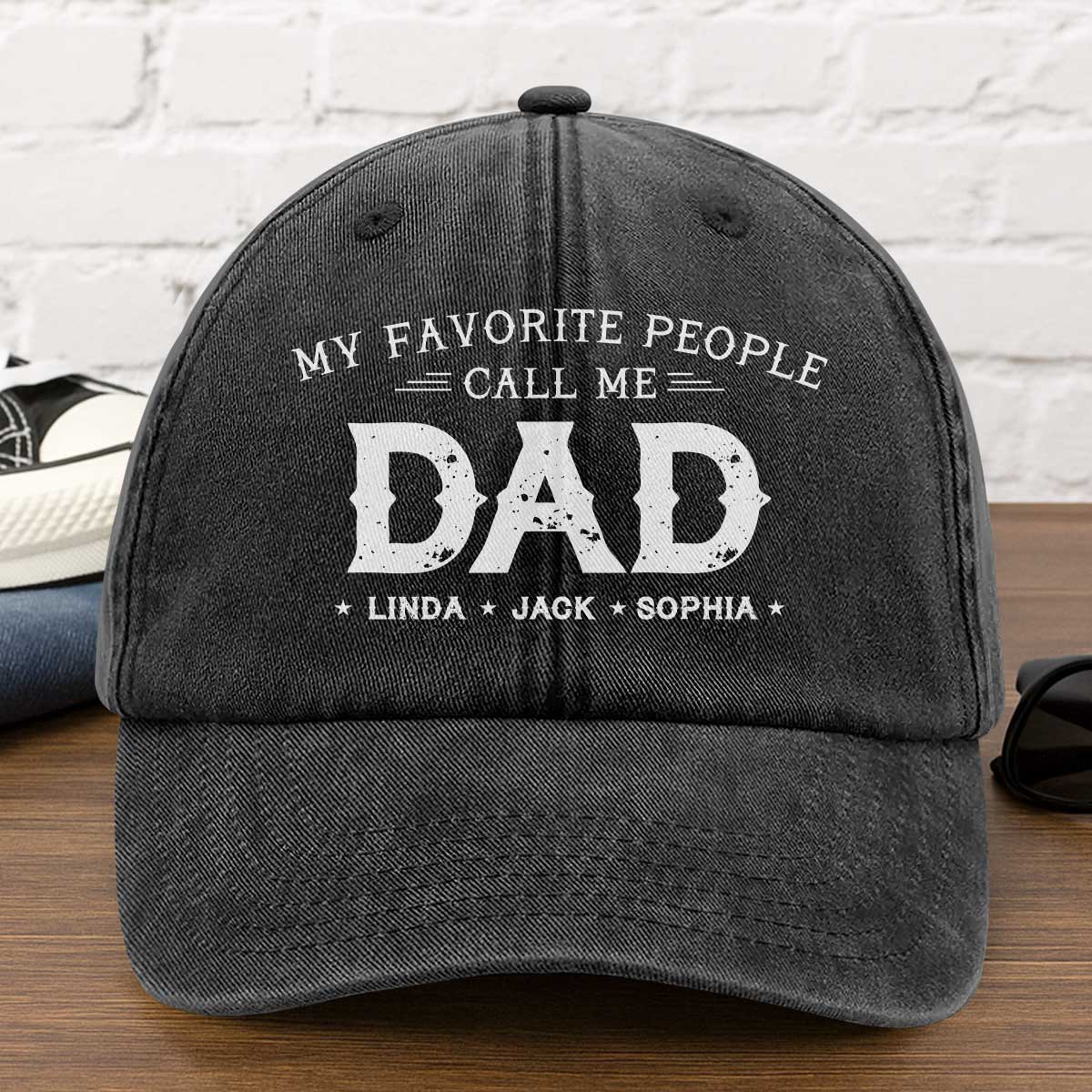 My Favorite People Call Me Papa - Personalized Vintage Washed Denim Cap