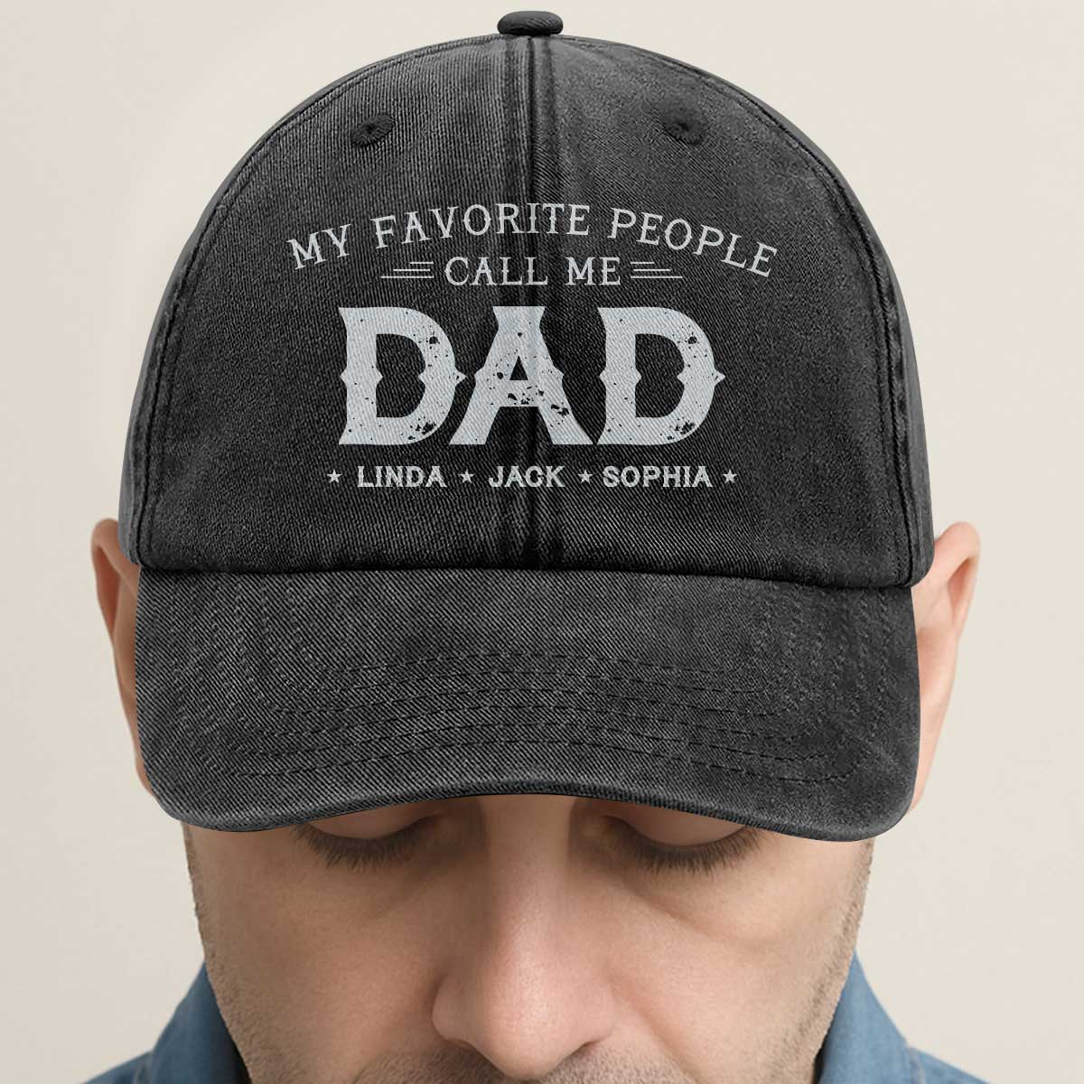 My Favorite People Call Me Papa - Personalized Vintage Washed Denim Cap - Image 2