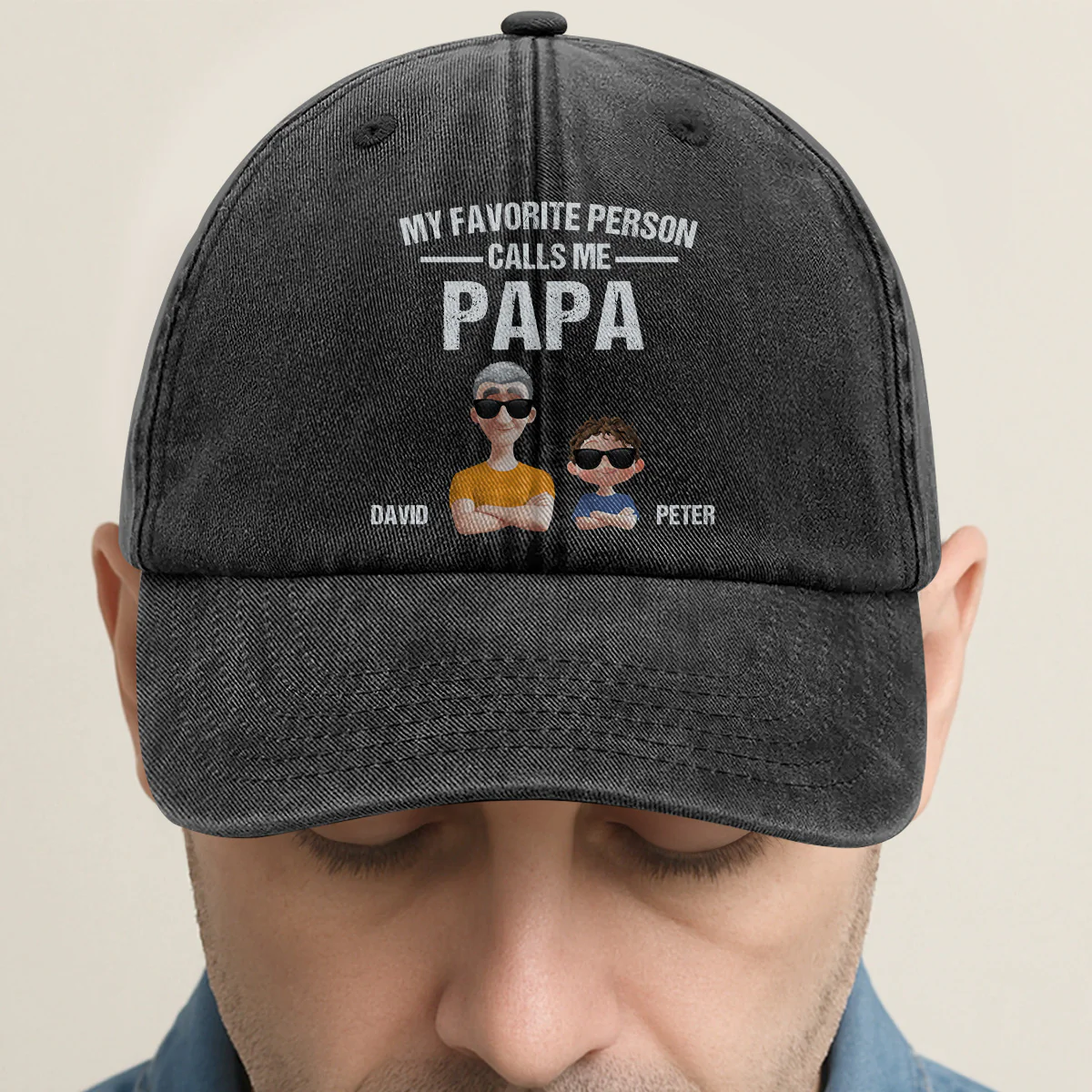 My Favorite People Call Me  - Personalized Vintage Washed Denim Cap - Image 2