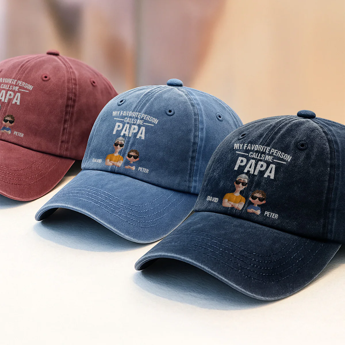 My Favorite People Call Me  - Personalized Vintage Washed Denim Cap - Image 3