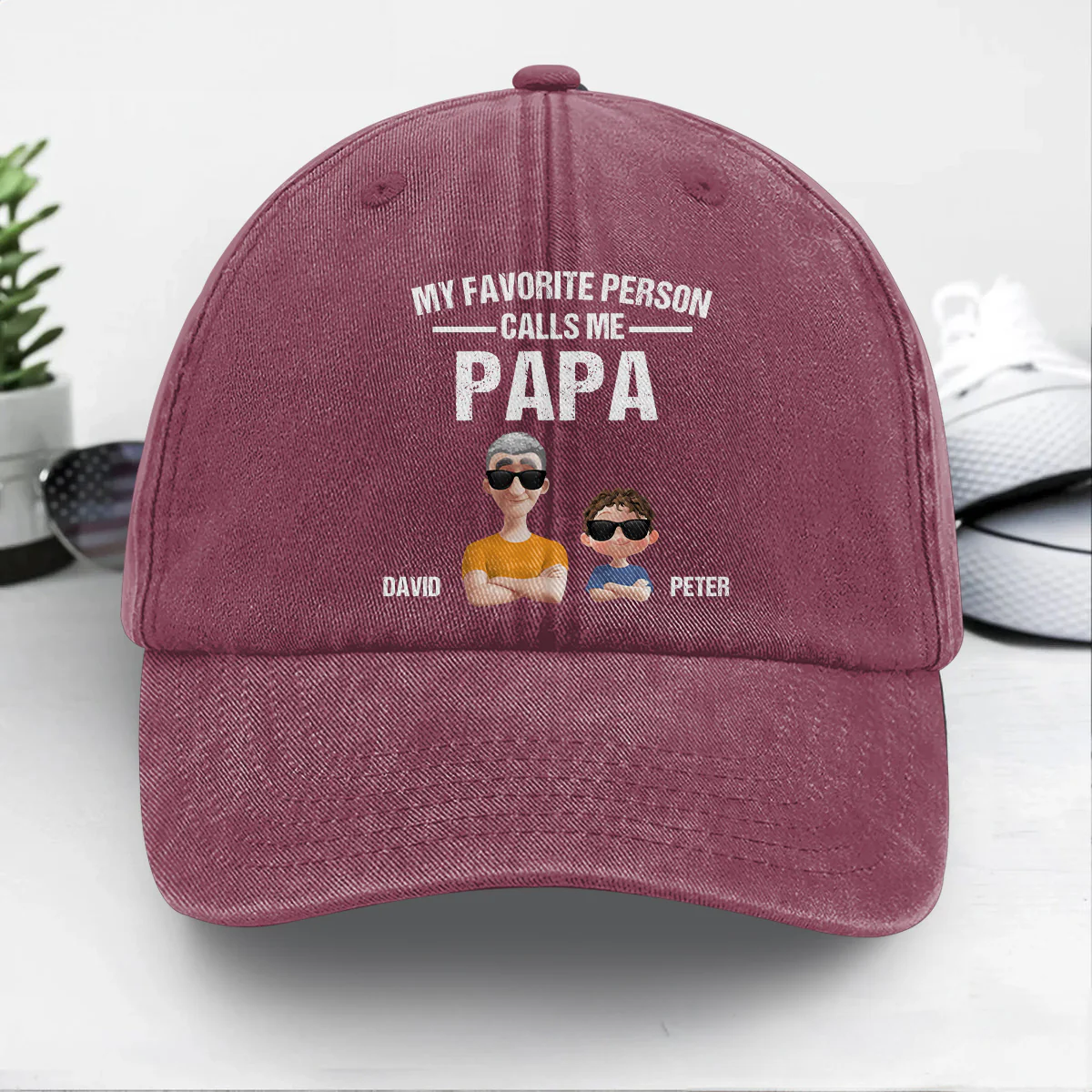 My Favorite People Call Me  - Personalized Vintage Washed Denim Cap - Image 5