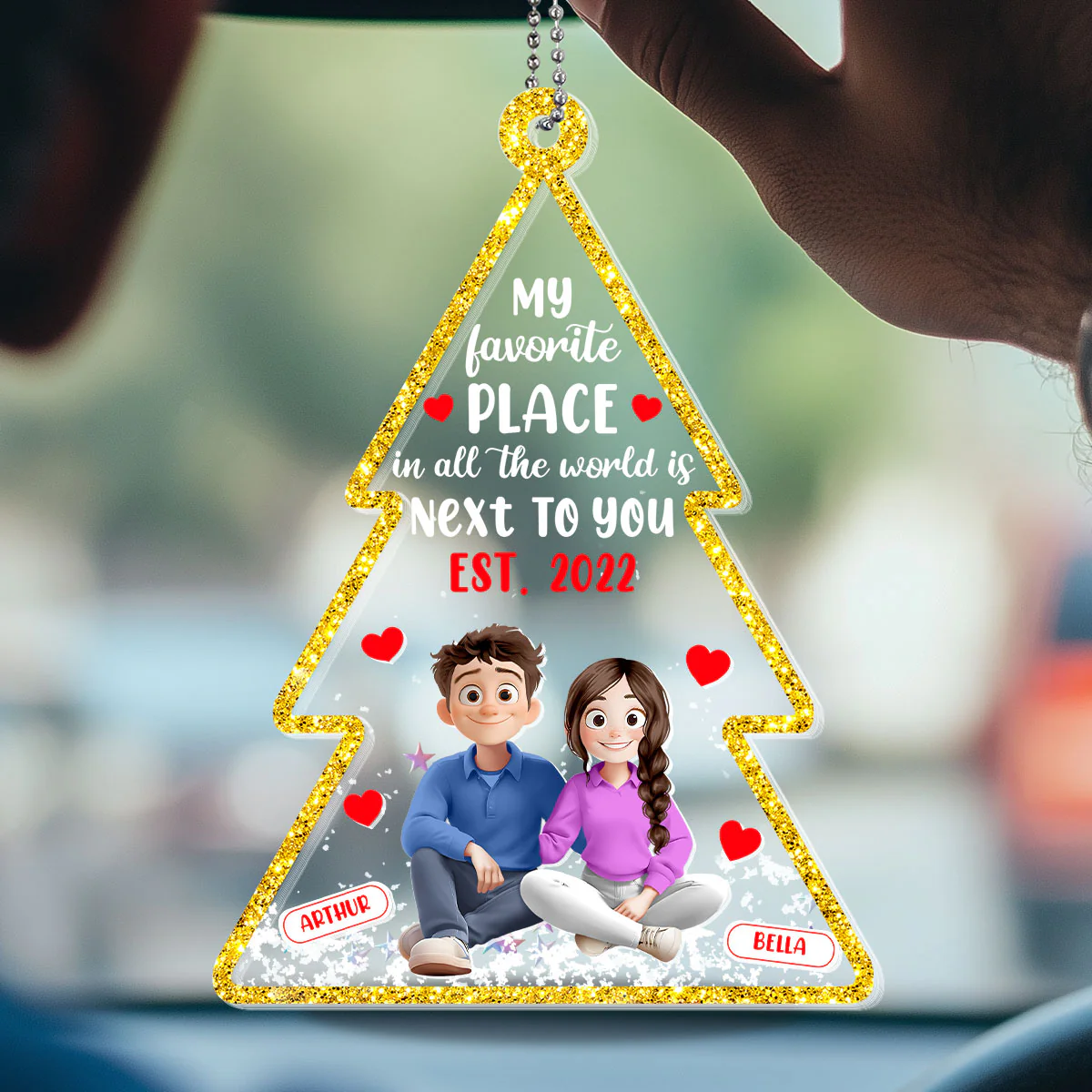 My Favorite Place In All The World Is Next To You - Personalized Car Shaker Ornament - Image 3