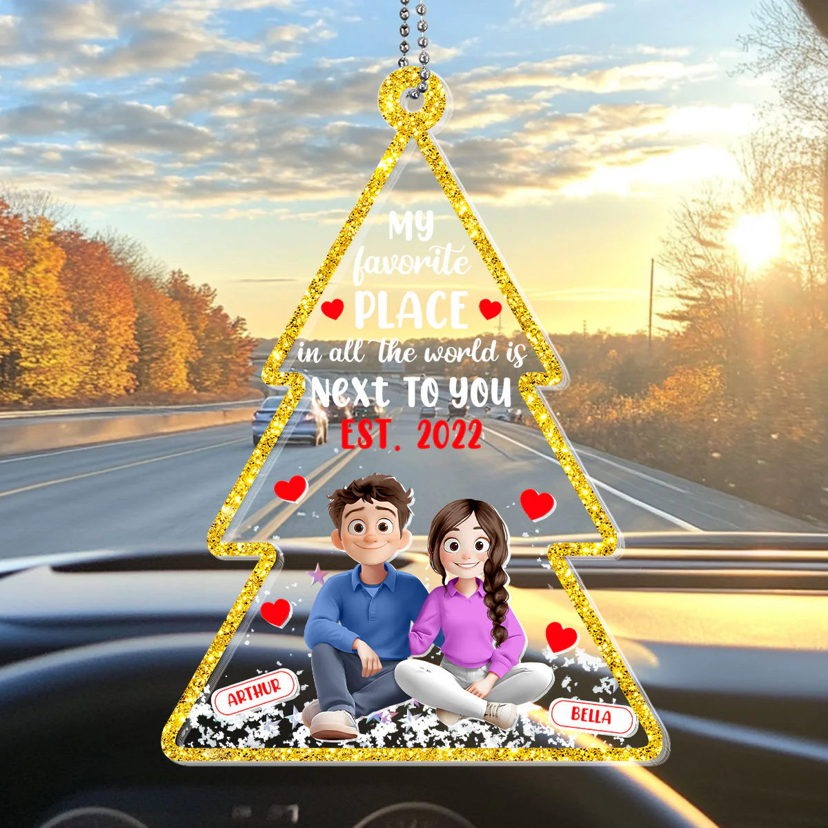 My Favorite Place In All The World Is Next To You - Personalized Car Shaker Ornament - Image 4