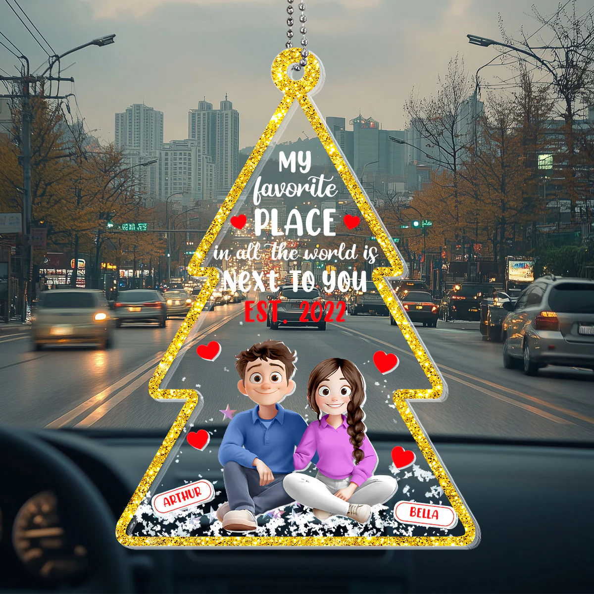 My Favorite Place In All The World Is Next To You - Personalized Car Shaker Ornament - Image 5