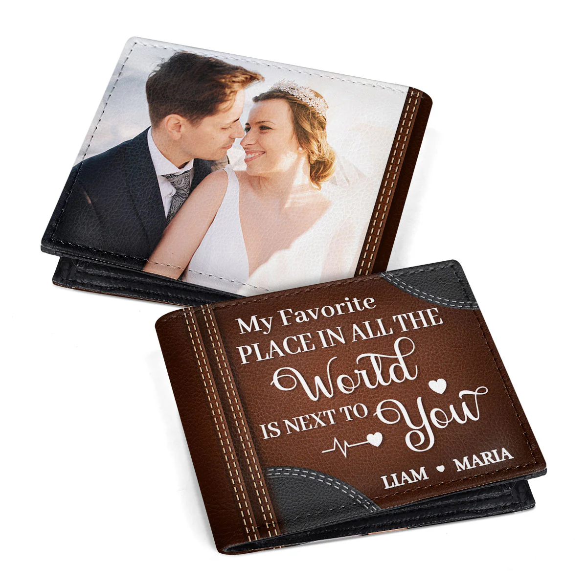My Favorite Place In All The World Is Next To You  - Personalized Leather Folded Wallet