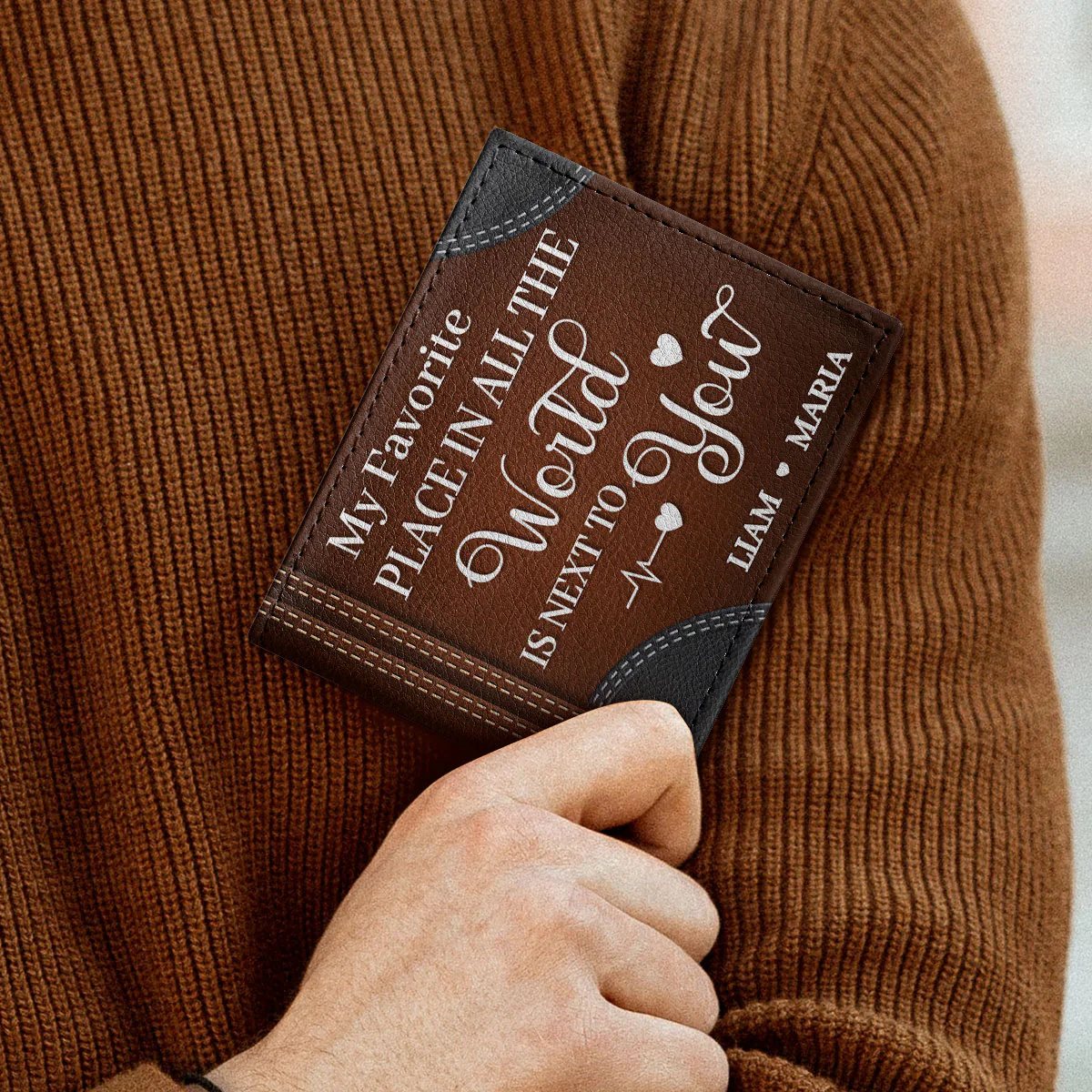 My Favorite Place In All The World Is Next To You  - Personalized Leather Folded Wallet - Image 3
