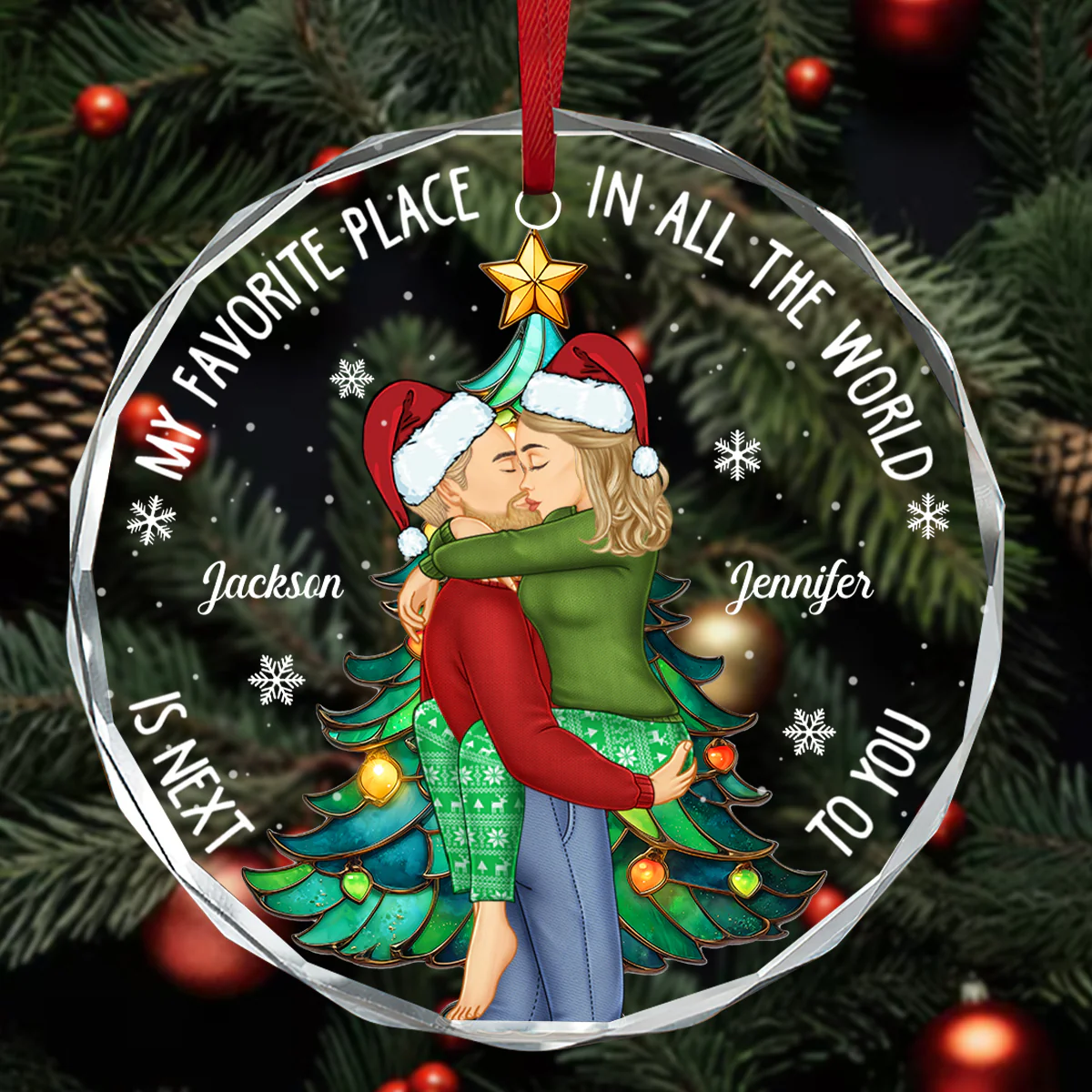 My Favorite Place In All The World - Personalized Round Shaped Glass Ornament - Image 3