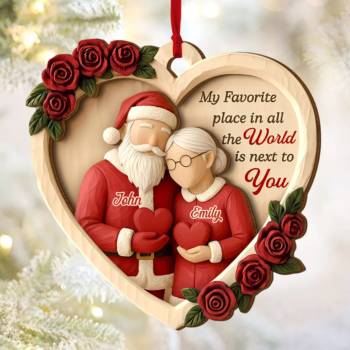 My Favorite Place Is Next to You - Personalized 2-Layered Wooden Ornament