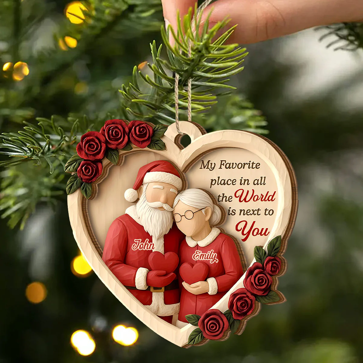 My Favorite Place Is Next to You - Personalized 2-Layered Wooden Ornament - Image 2