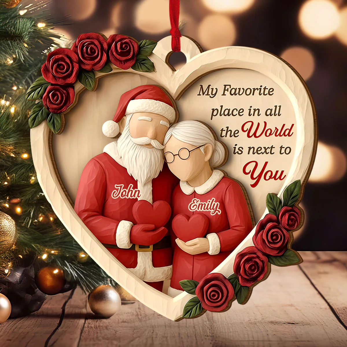 My Favorite Place Is Next to You - Personalized 2-Layered Wooden Ornament - Image 3