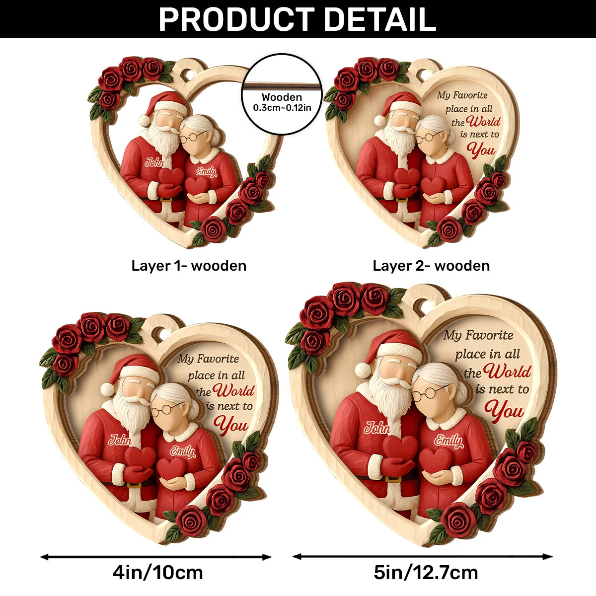 My Favorite Place Is Next to You - Personalized 2-Layered Wooden Ornament - Image 6