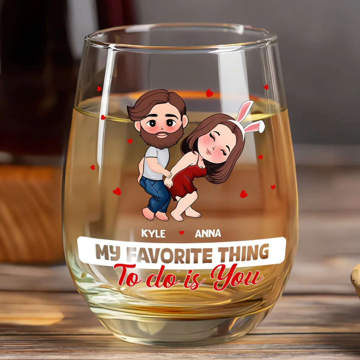 My Favorite Thing To Do Is You - Personalized Stemless Wine Glass - Image 6