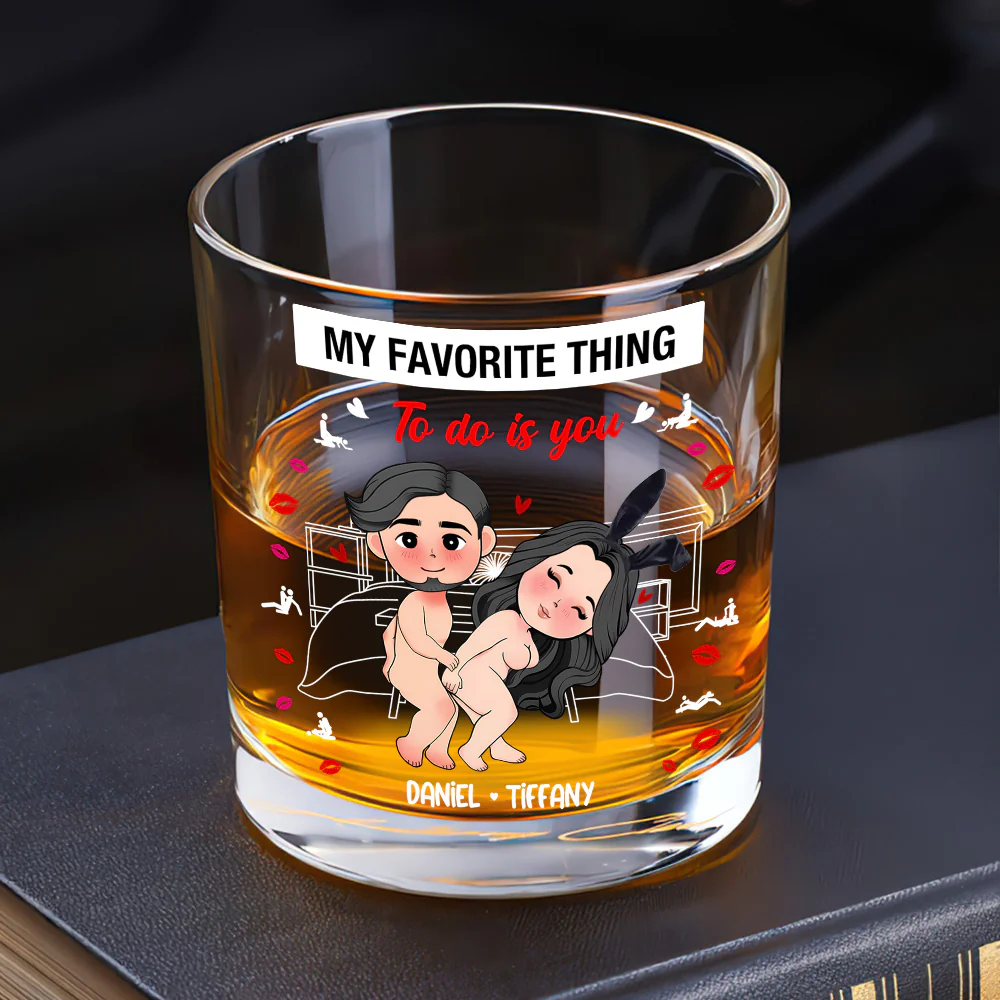 My Favorite Thing To Do - Personalized Round Whiskey Glass - Image 5