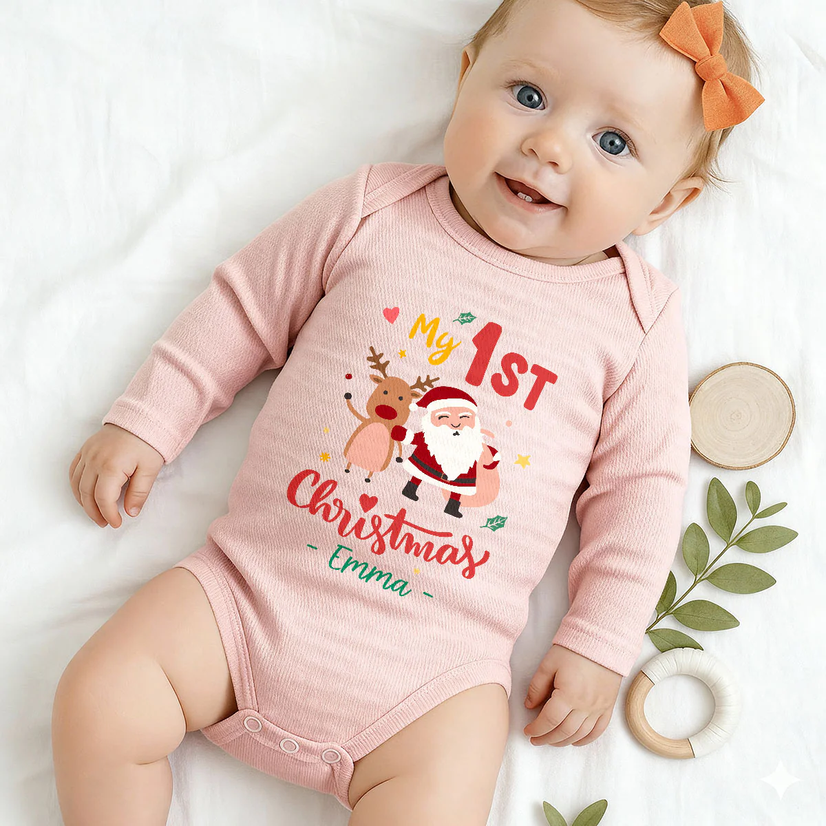 My First Christmas - Personalized Long Sleeve Baby Onesie - Image 2