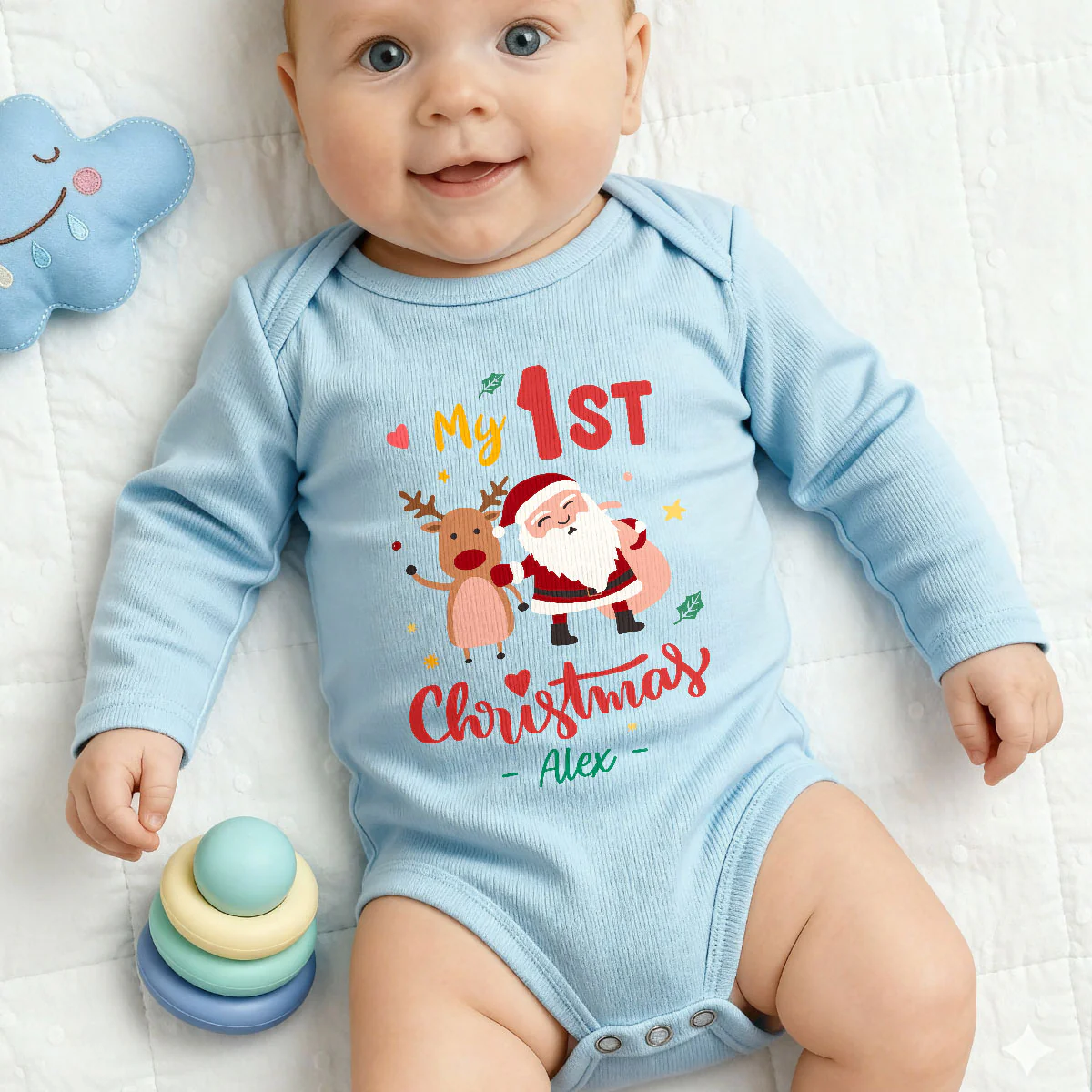 My First Christmas - Personalized Long Sleeve Baby Onesie - Image 3