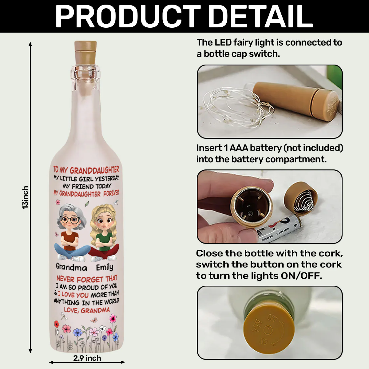 My Granddaughter Forever  - Personalized Bottle Lamp - Image 6