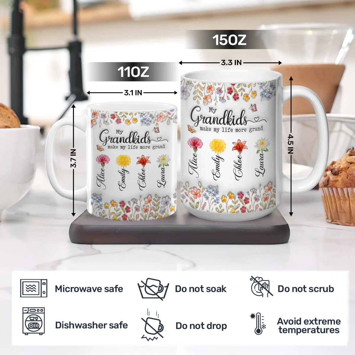 My Grandkids Make My Life More Grand - Personalized Ceramic Coffee Mug - Image 5