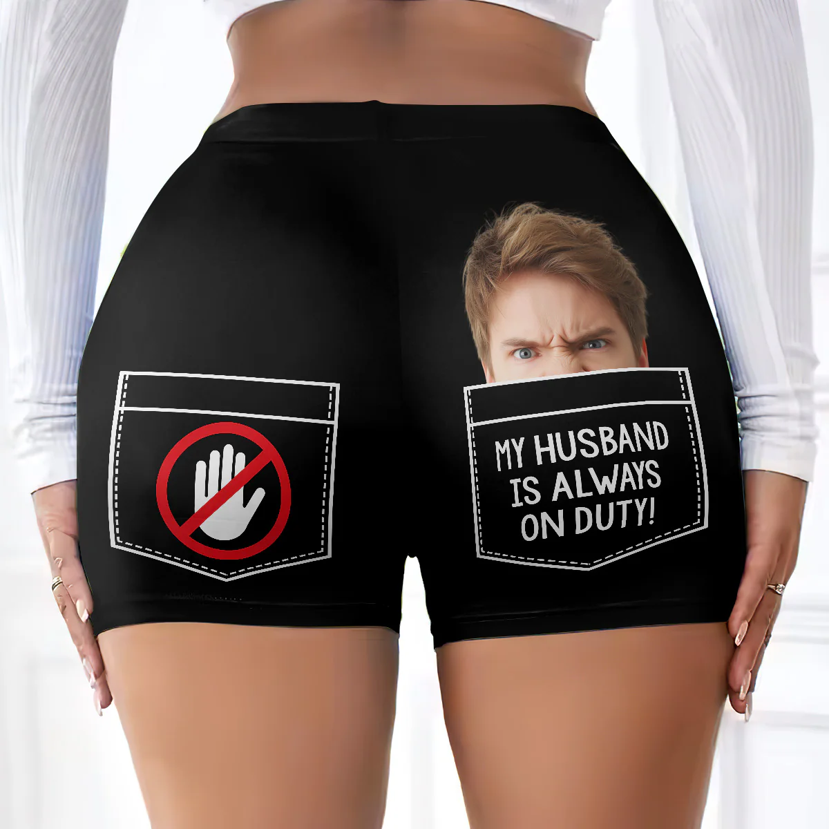 My Husband's Aways On Duty - Personalized Short Leggings - Image 2