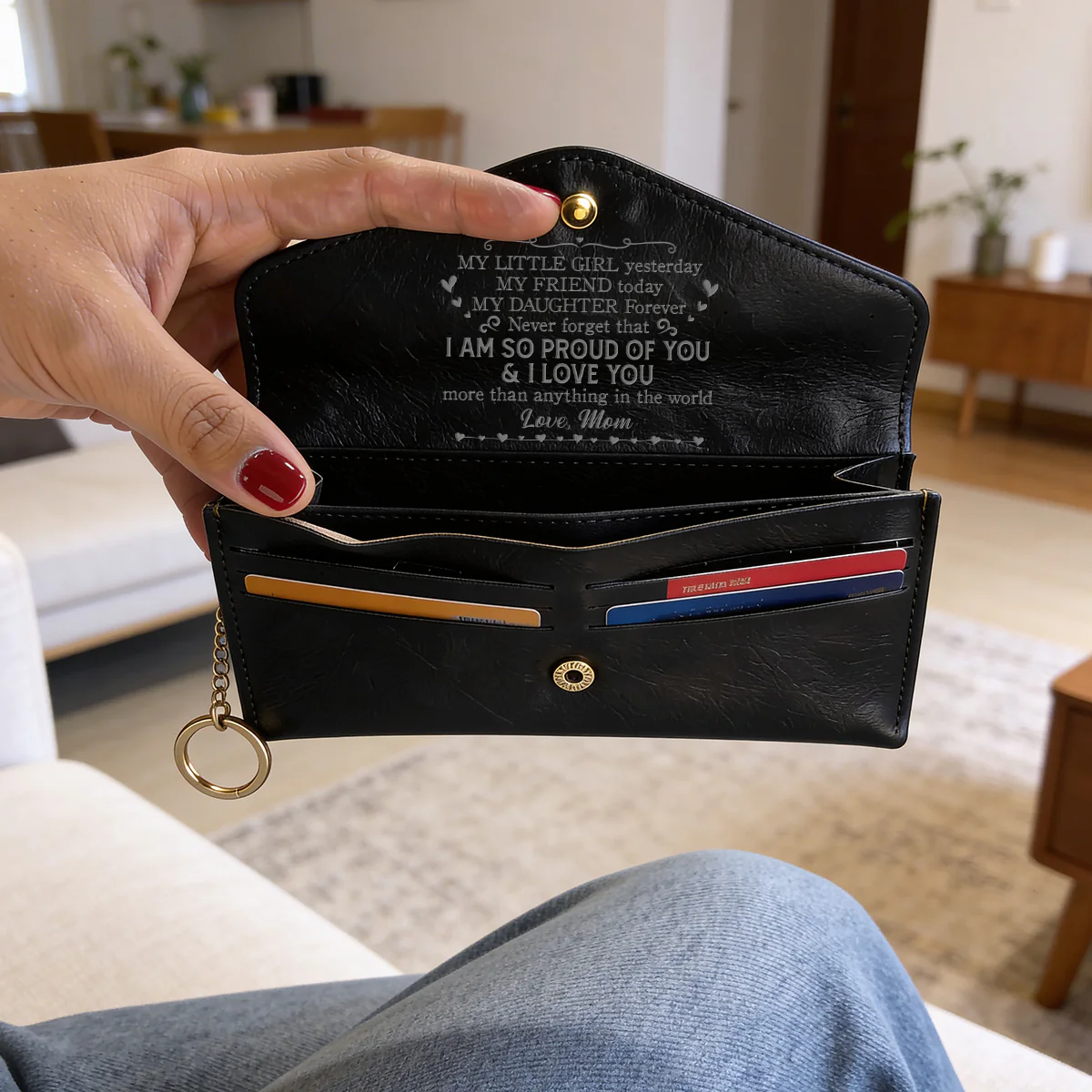 My Little Girl Yesterday, My Friend Today, My Daughter Forever - Personalized Leather Envelope Wallet - Image 3