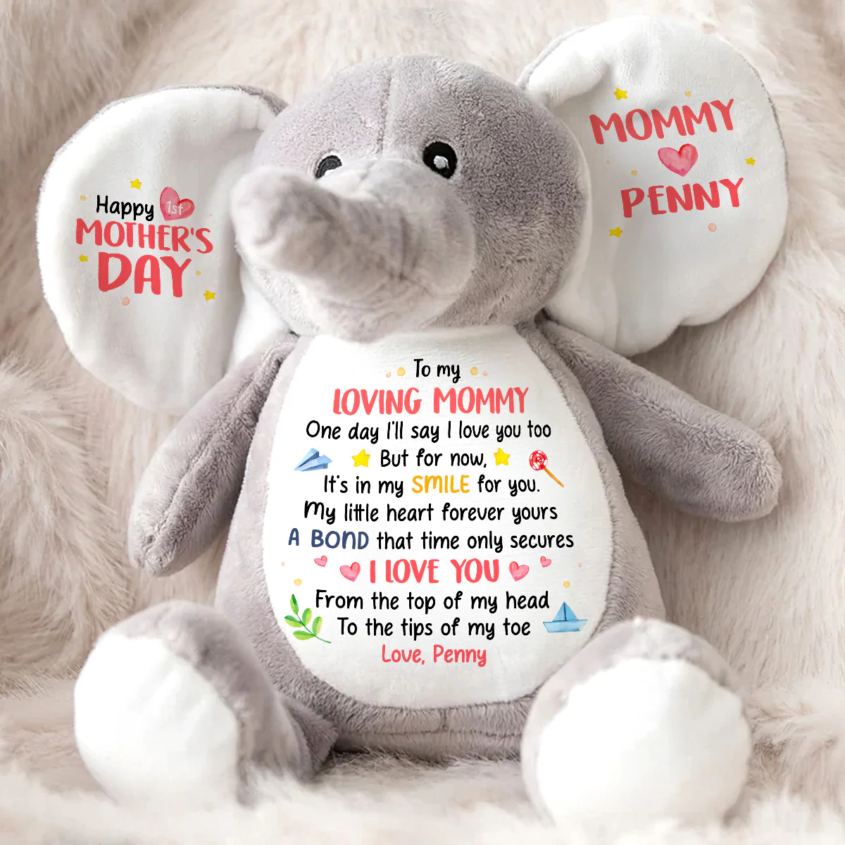 My Little Heart Forever Yours - Personalized Stuffed Elephant - Image 2
